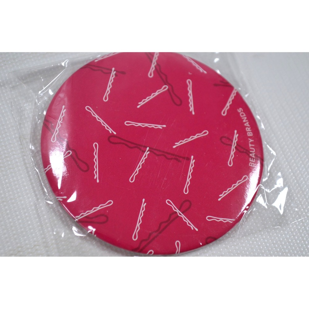 Beauty Brands Round Travel Makeup Mirror Pink w/ Bobbie Pins 2 3/4" New Sealed